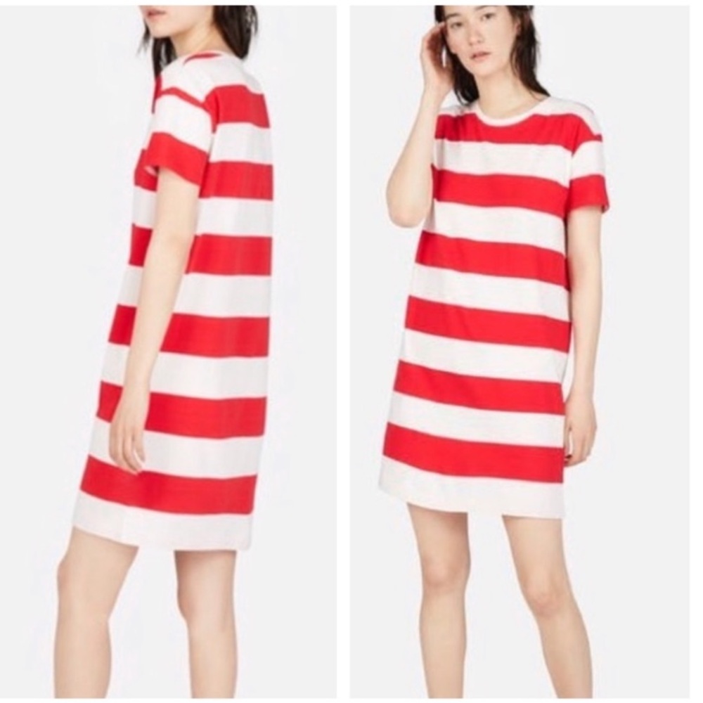 Everlane Striped Tee Shirt Dress Red Small